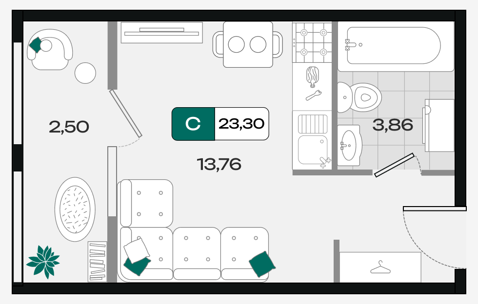 Планировка: Студия 23,3 м²