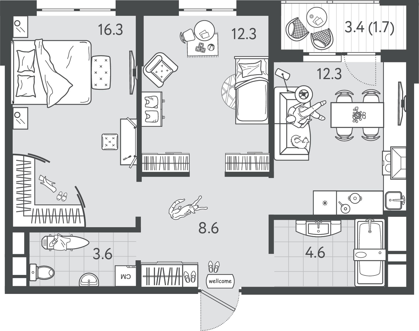 Планировка: 2-комн. квартира 59,3 м²
