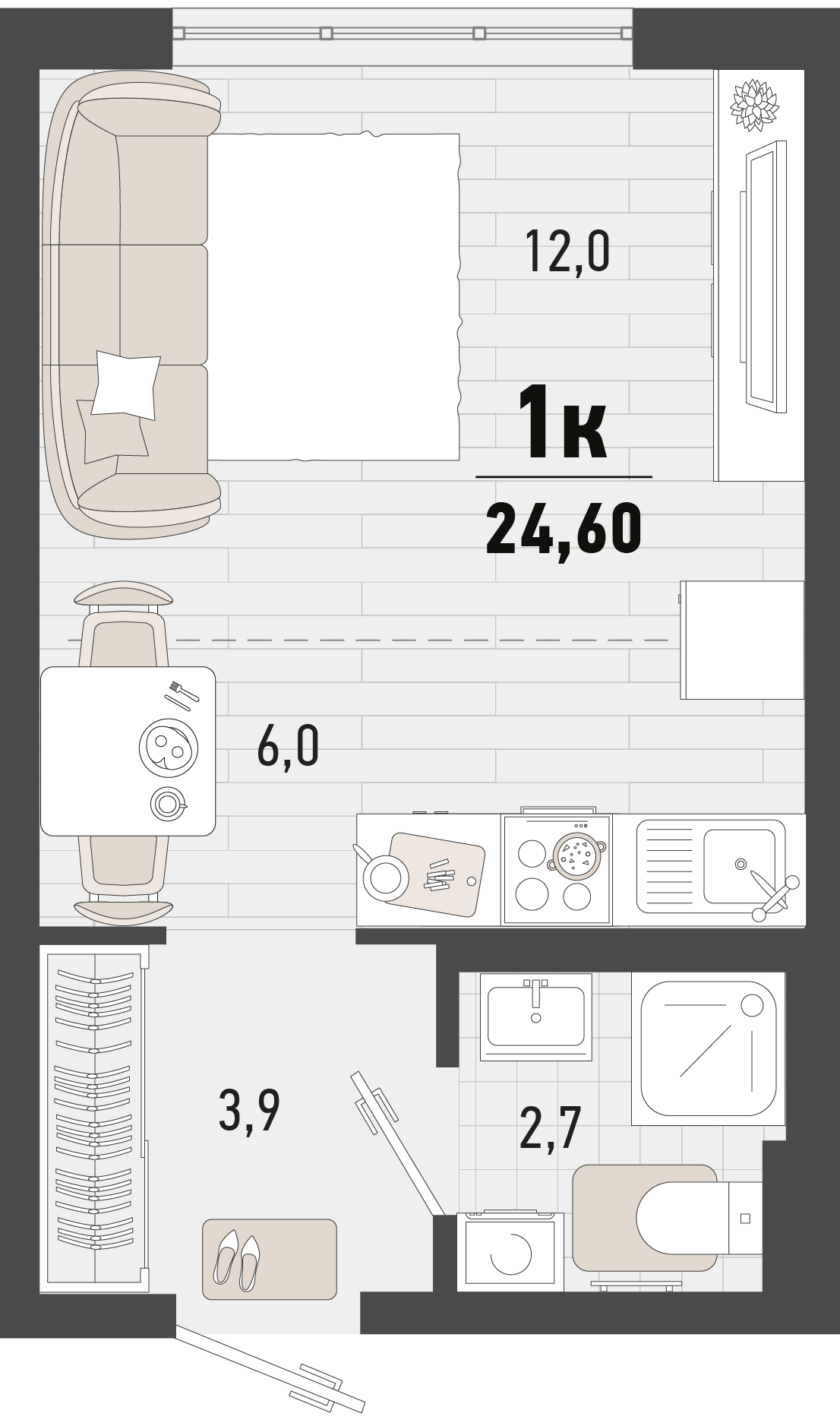 Планировка Студия 24,6 м²