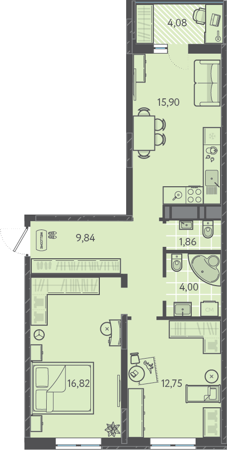 Планировка: 2-комн. квартира 63,2 м²