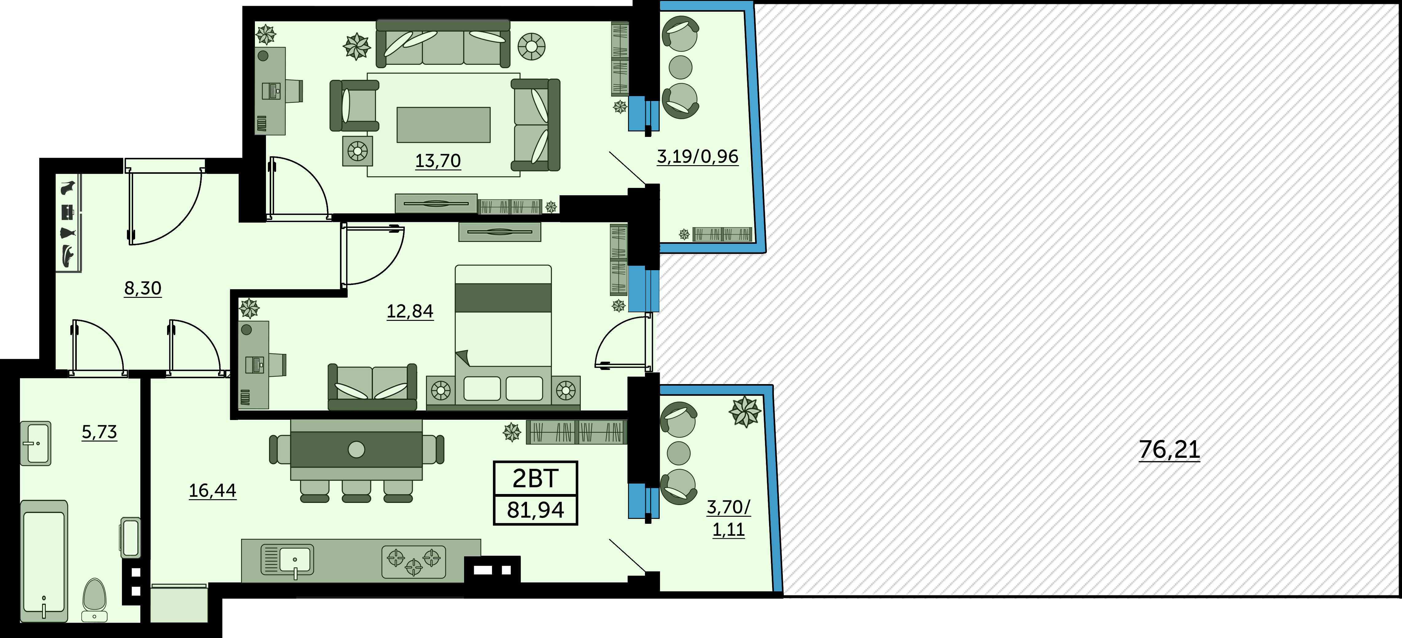 Планировка 2-комнатная 82,3 м²