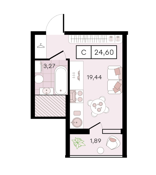 Планировка Студия 24,6 м²