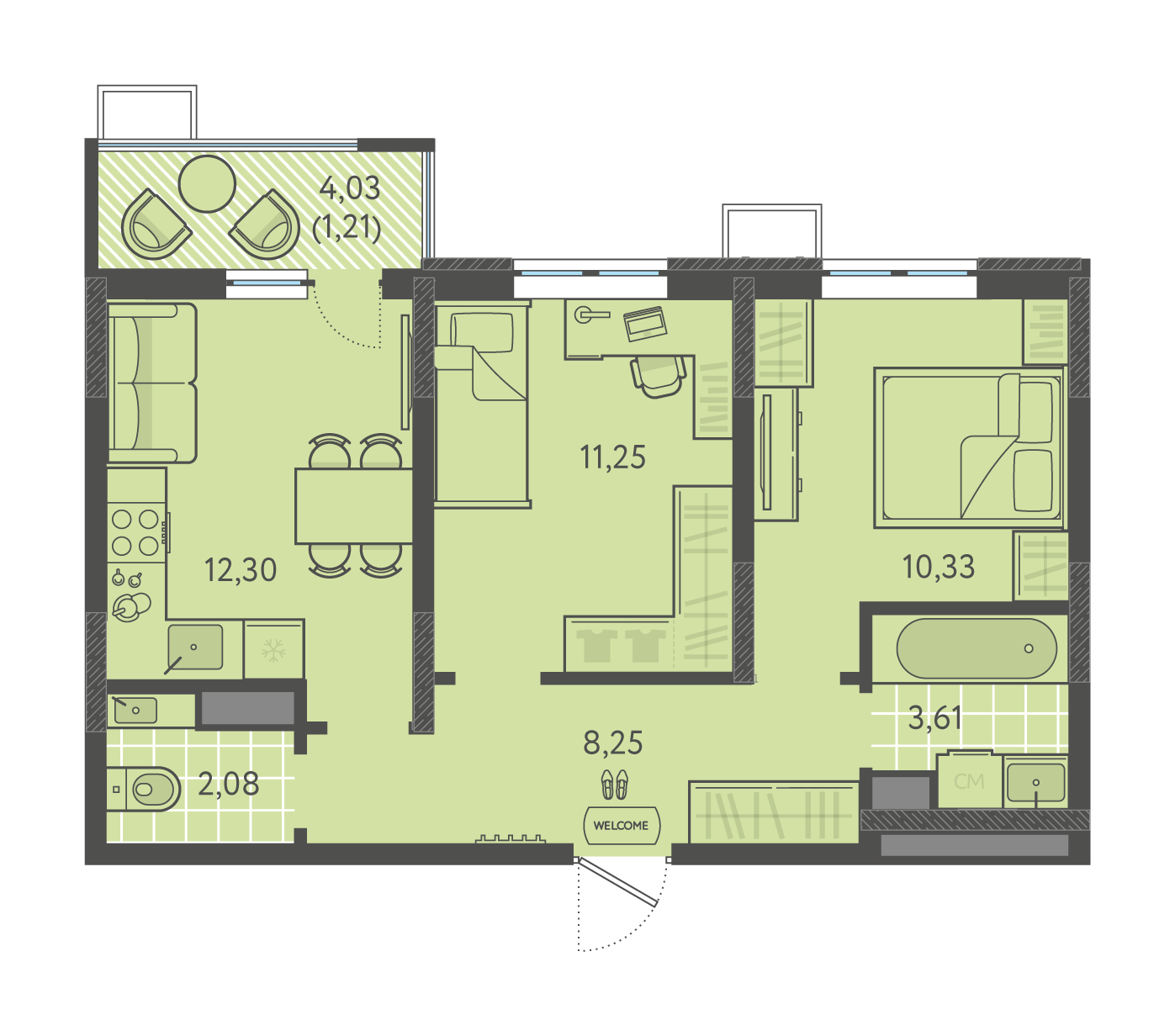 Планировка: 2-комн. квартира 49 м²