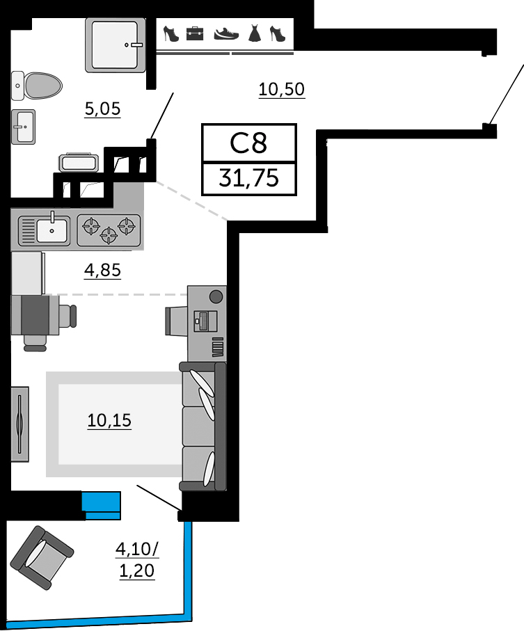 Планировка Студия 31,4 м²