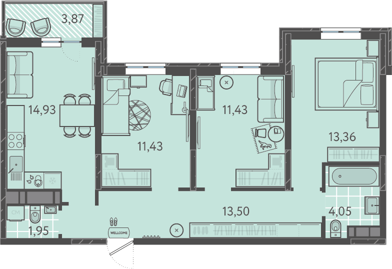 Планировка: 3-комн. квартира 71,2 м²