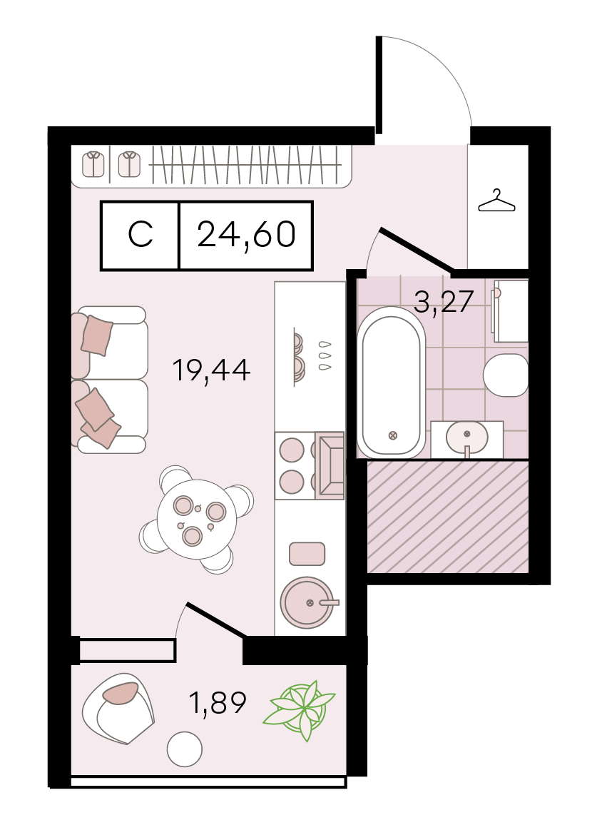 Планировка: Студия 24,6 м²