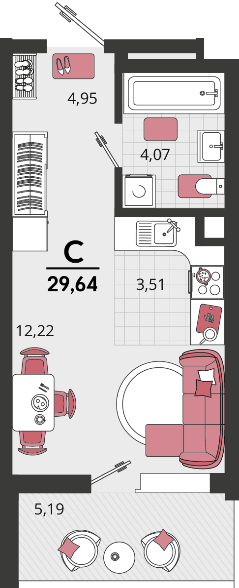Планировка Студия 29,64 м²
