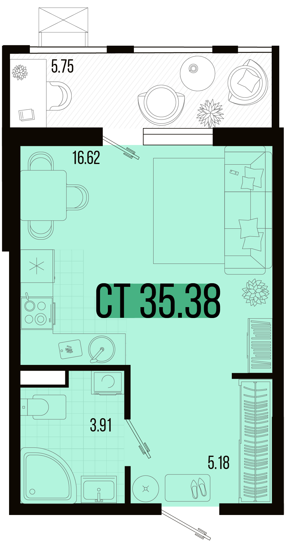 Планировка Студия 32,5 м²