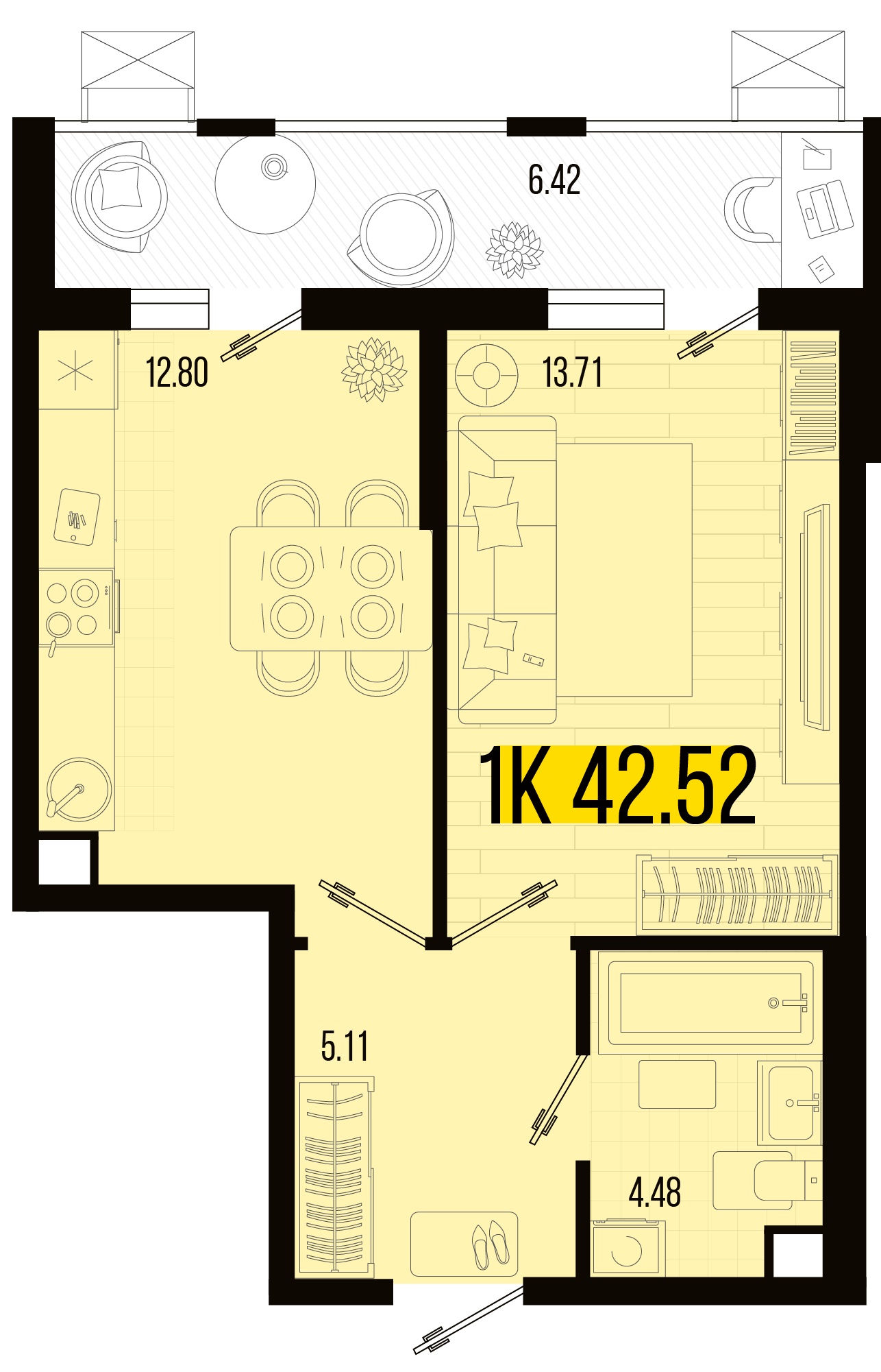 Планировка 1-комнатная 39,31 м²