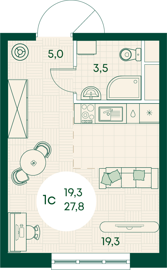 Планировка Студия 27,8 м²