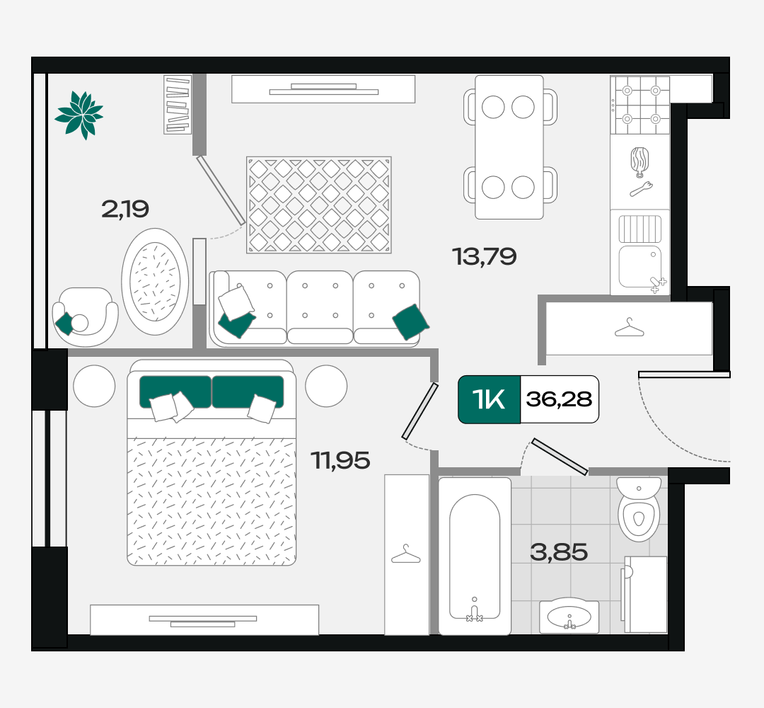 Планировка: 1-комн. квартира 36,3 м²