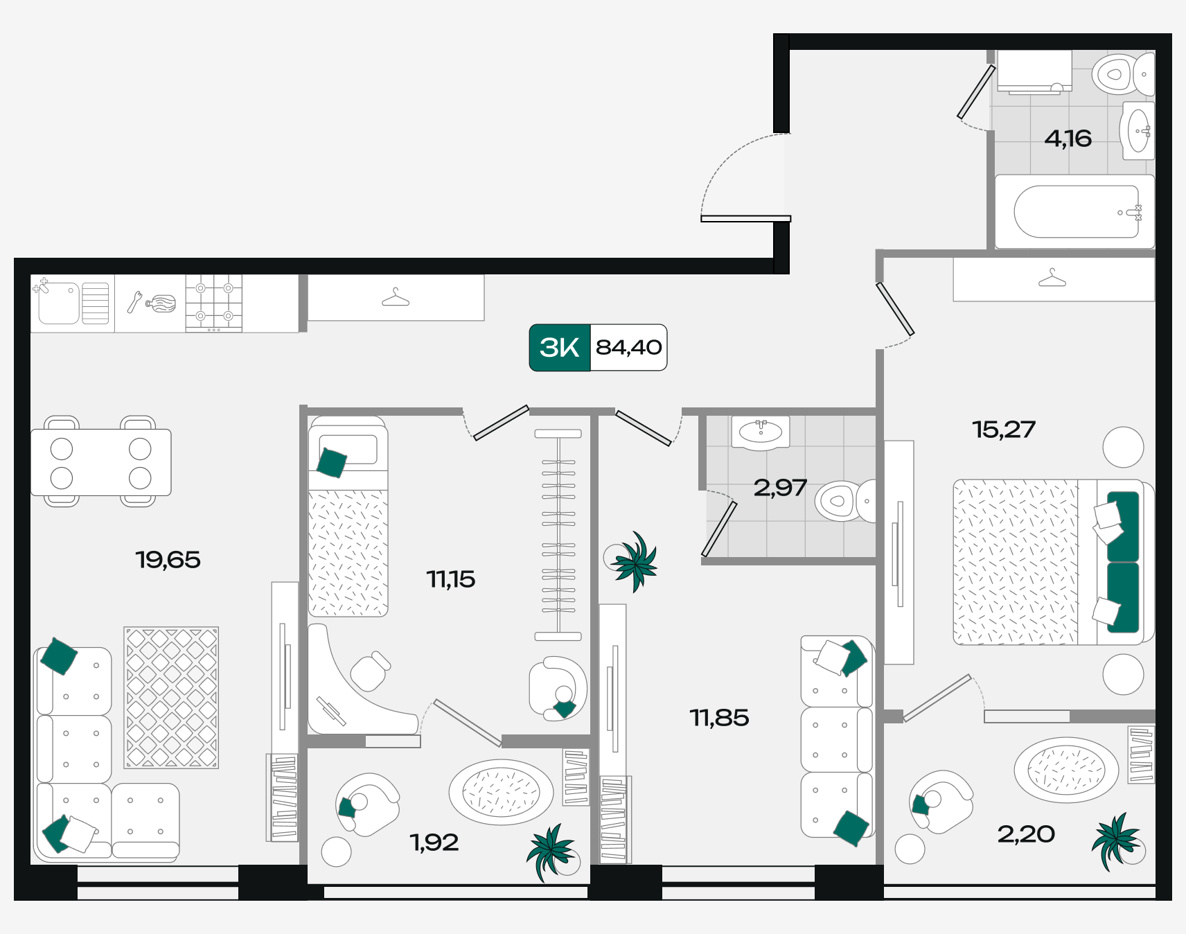 Планировка: 3-комн. квартира 84,4 м²