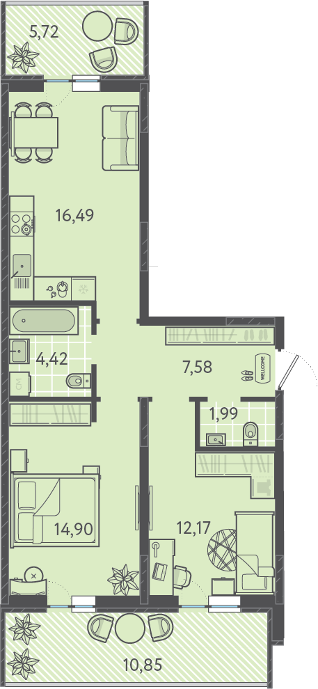 Планировка: 2-комн. квартира 61,8 м²