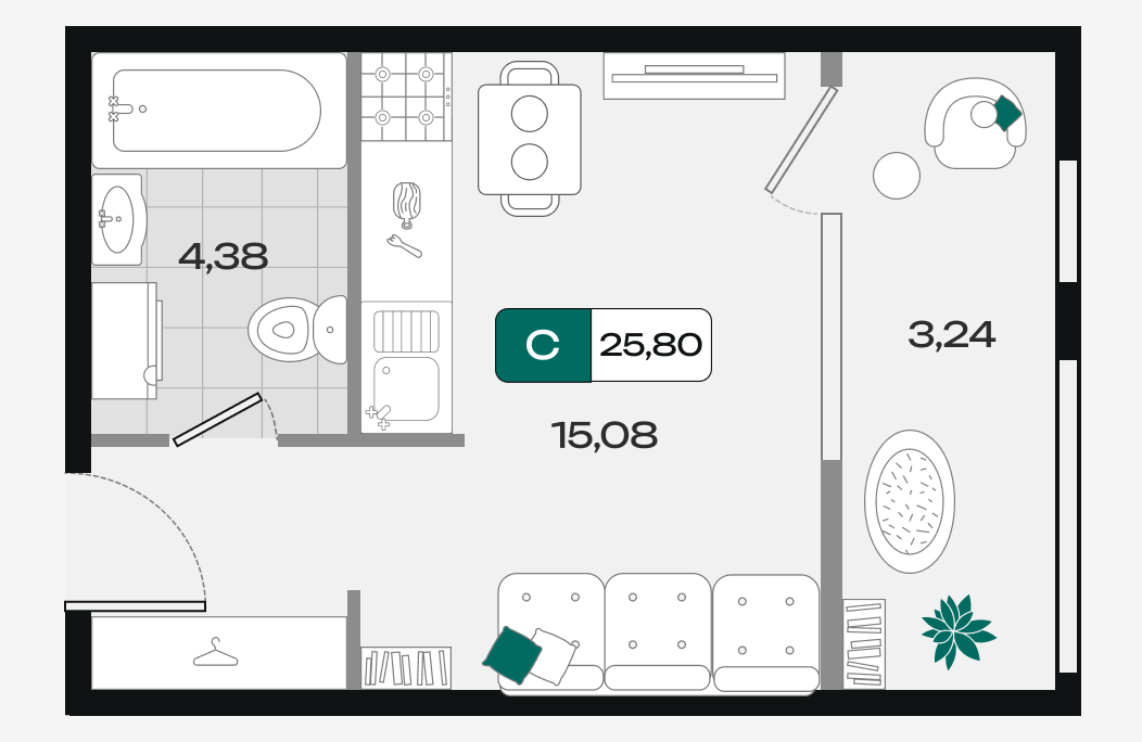 Планировка: Студия 25,8 м²