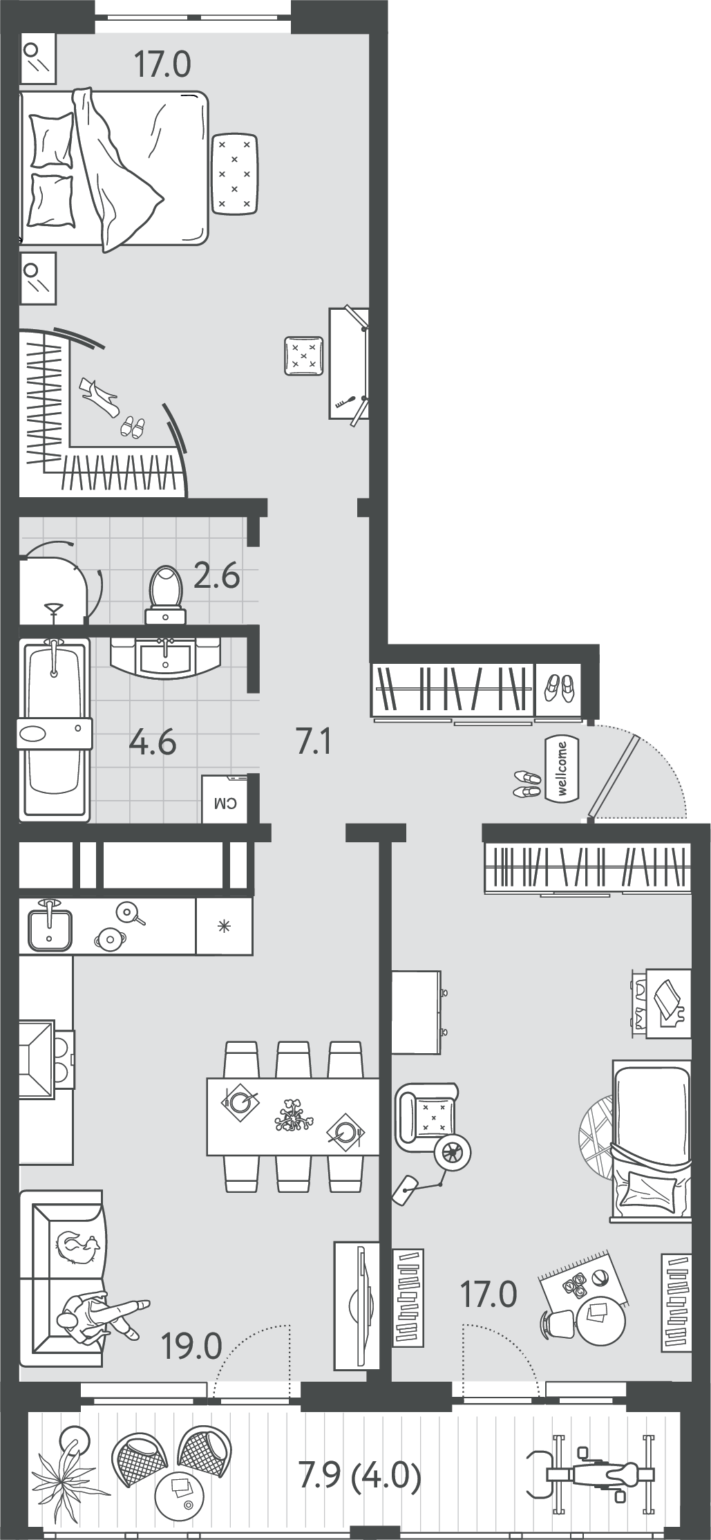 Планировка: 2-комн. квартира 71,1 м²