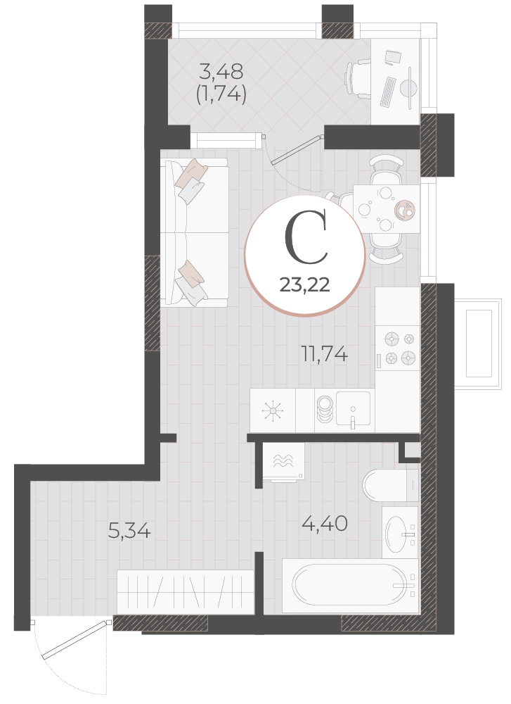 Планировка Студия 23,22 м²