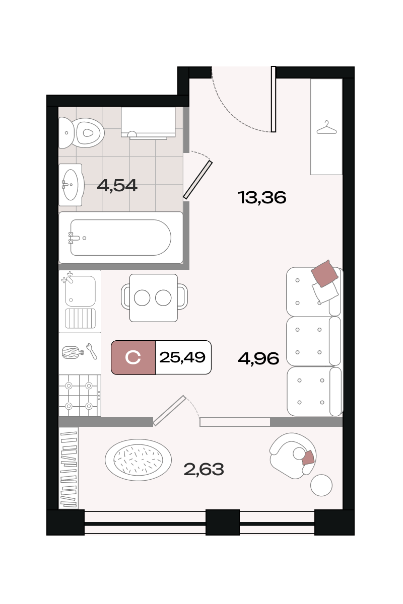 Планировка Студия 25,49 м²