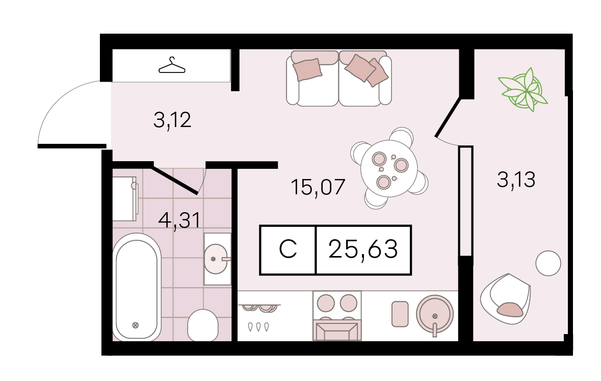 Планировка Студия 25,63 м²