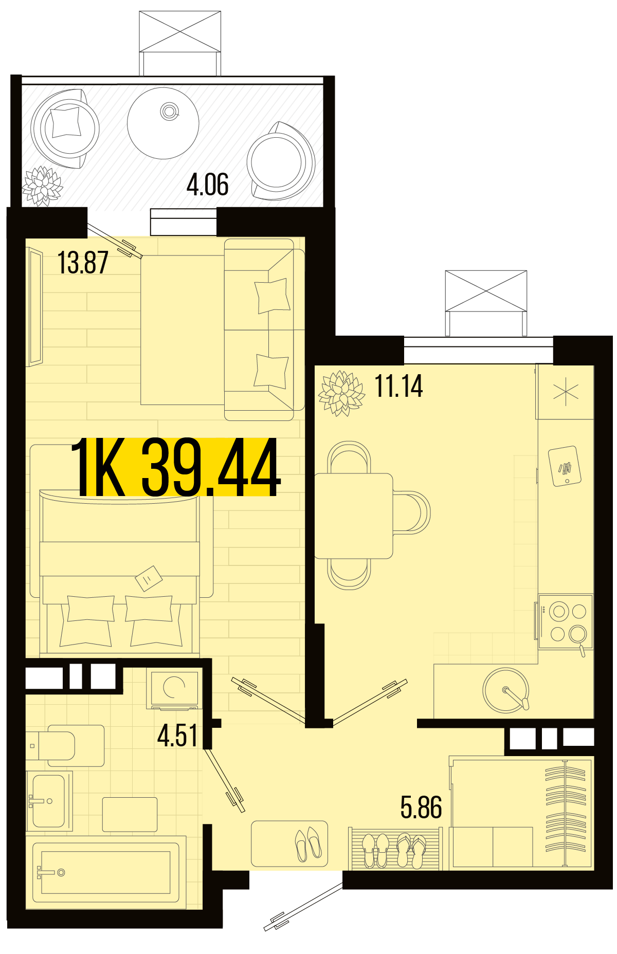 Планировка 1-комнатная 37,41 м²