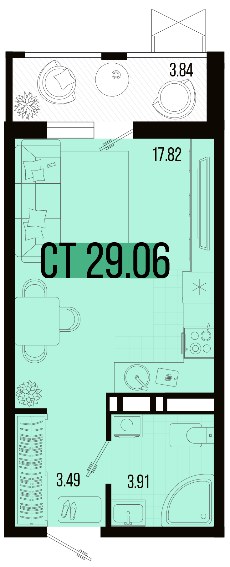 Планировка Студия 27,14 м²