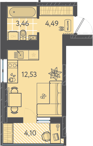 Планировка: Студия 22,4 м²