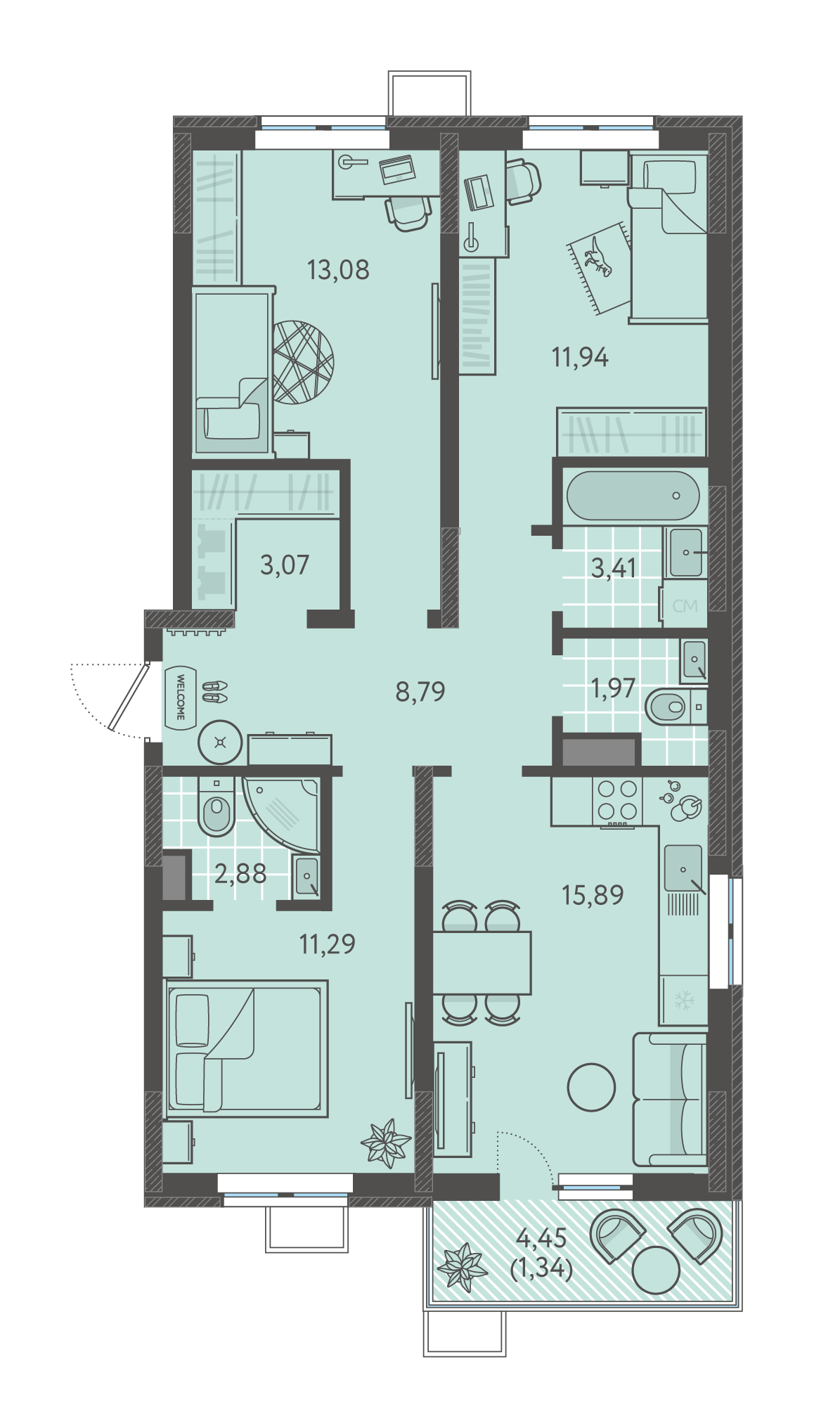 Планировка: 3-комн. квартира 73,7 м²