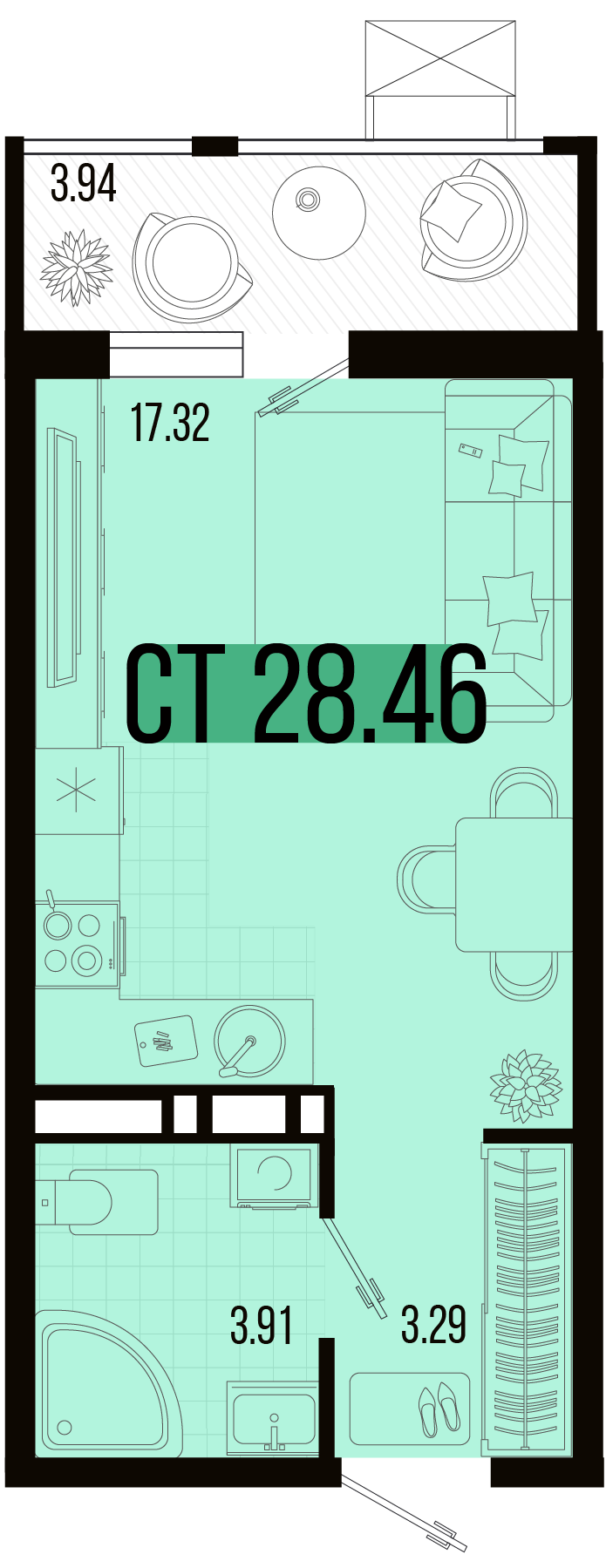 Планировка Студия 26,49 м²