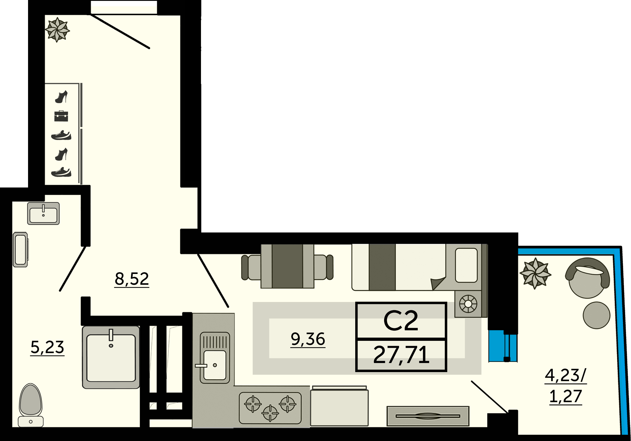 Планировка Студия 27,3 м²