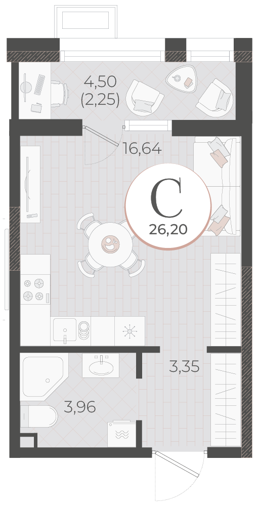 Планировка Студия 26,2 м²