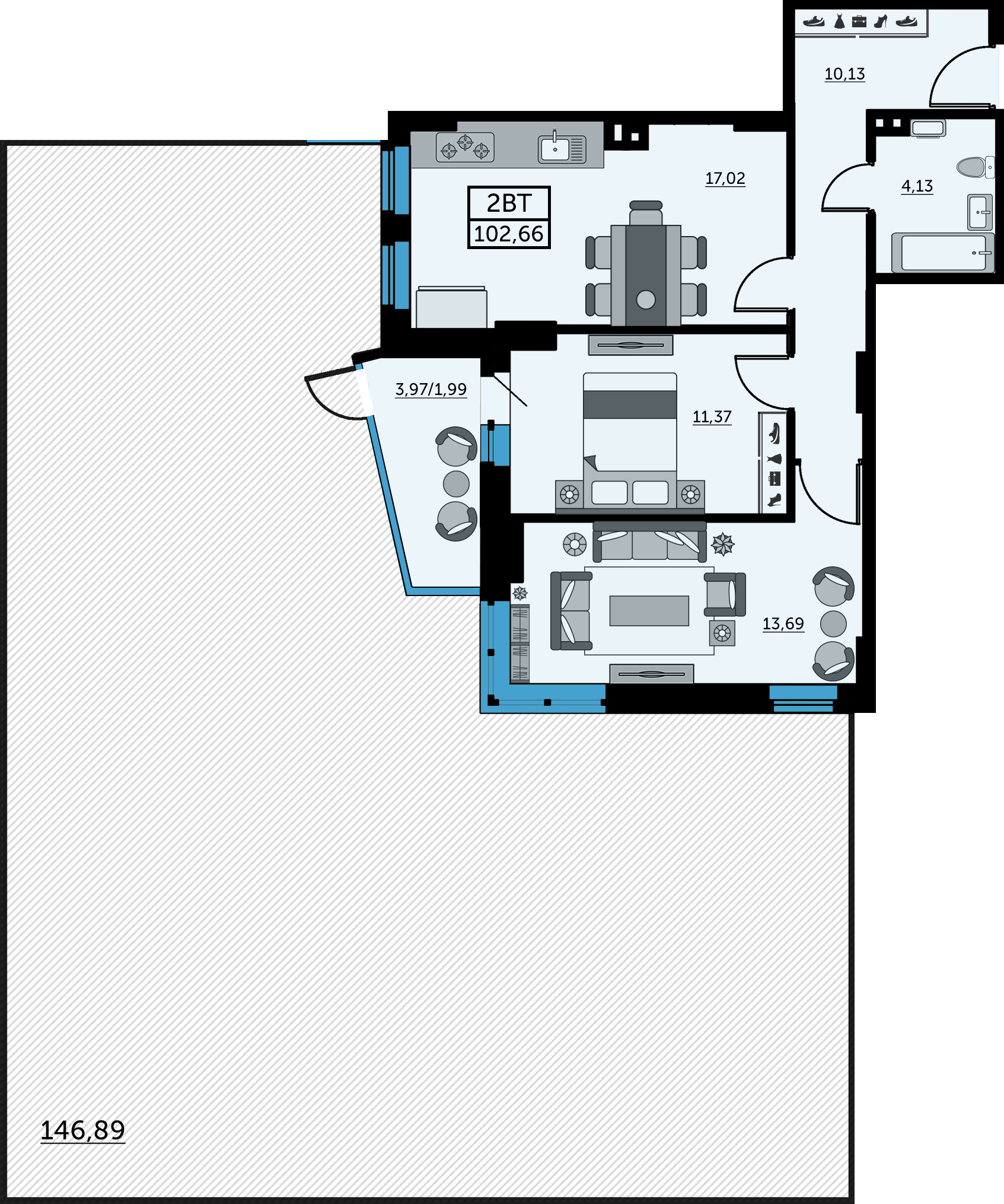 Планировка 2-комнатная 103,3 м²