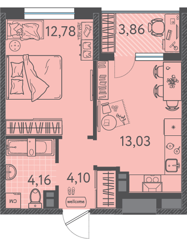 Планировка: 1-комн. квартира 35,5 м²