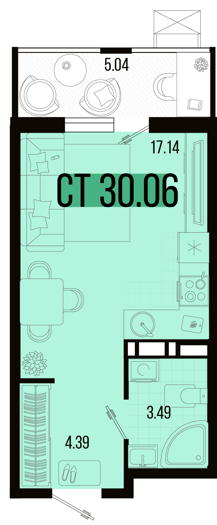 Планировка Студия 28 м²