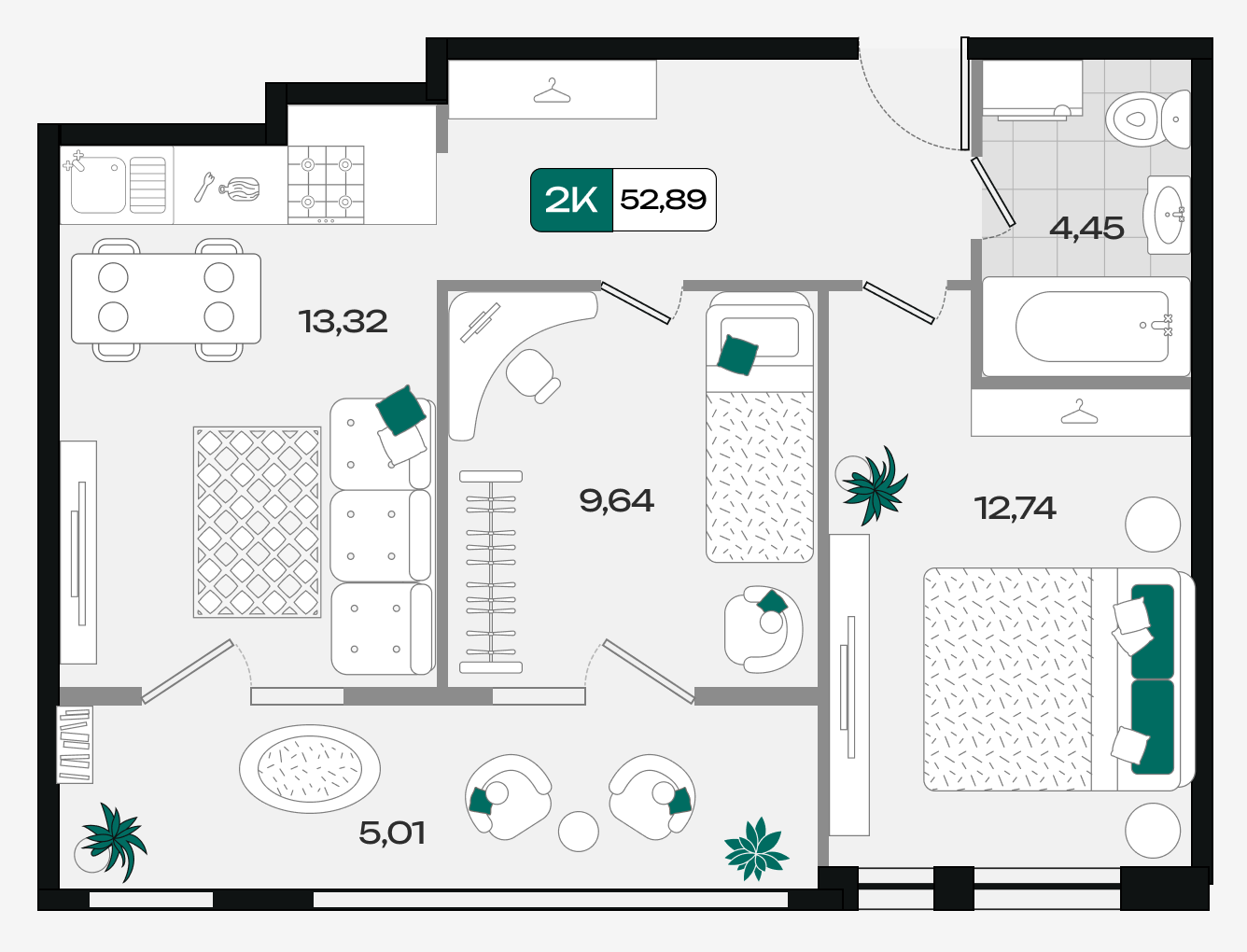 Планировка: 2-комн. квартира 52,9 м²