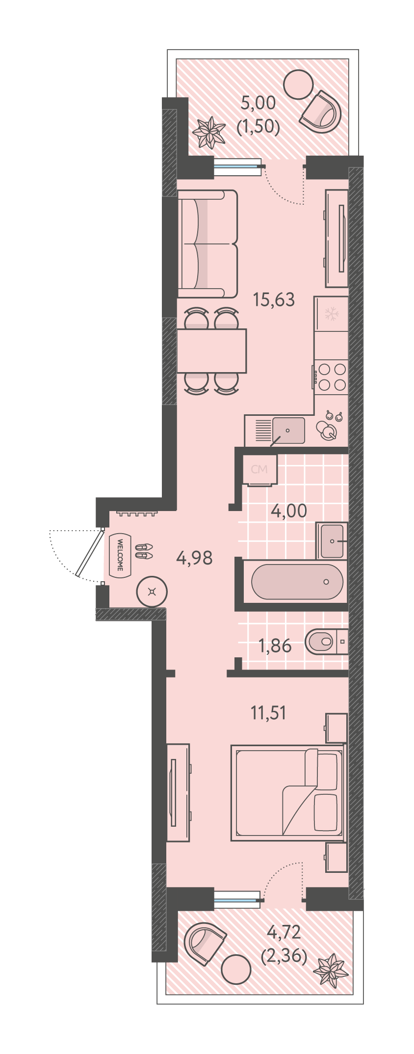 Планировка: 1-комн. квартира 41,8 м²