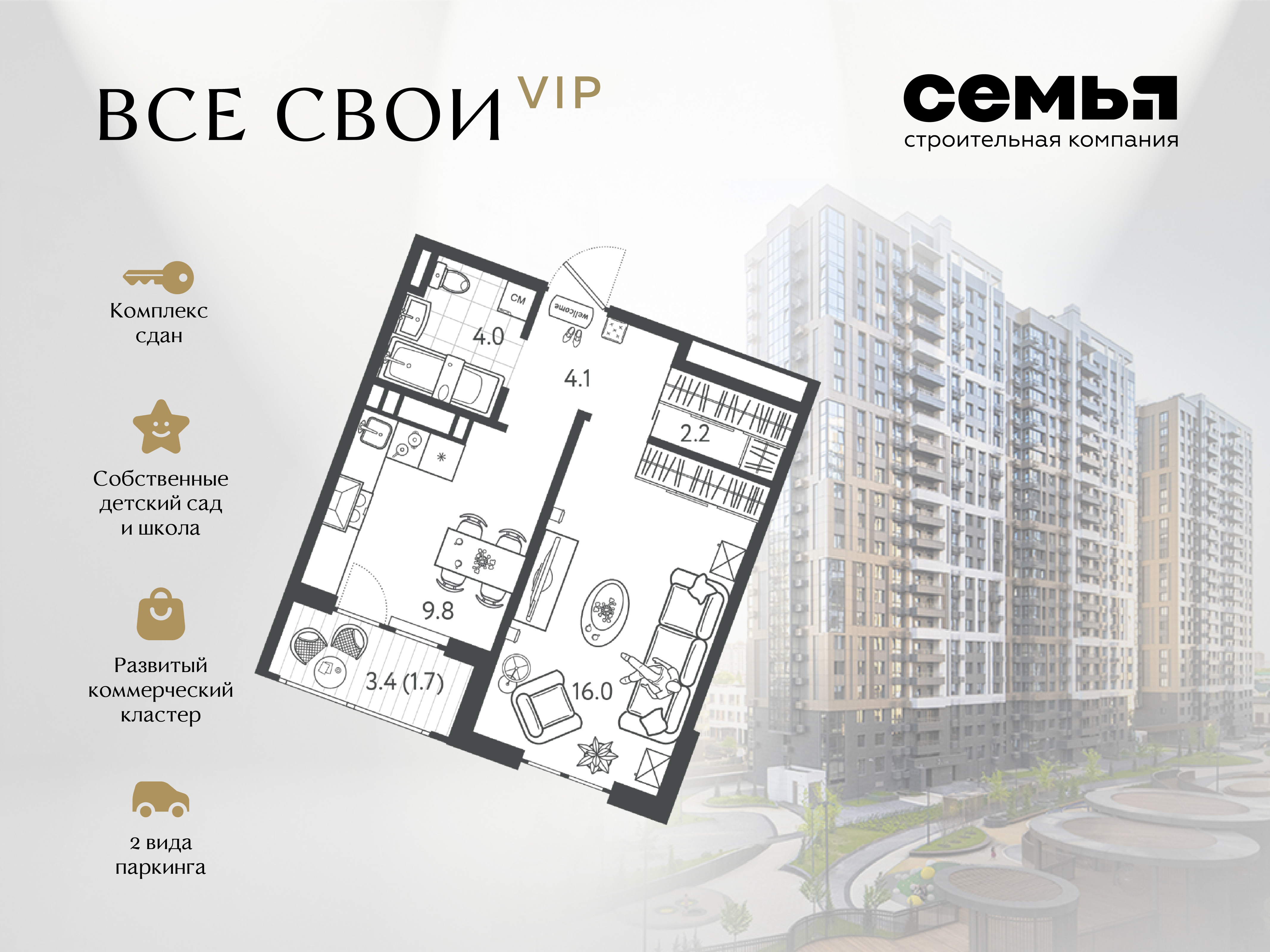 Планировка: 1-комн. квартира 36,9 м²