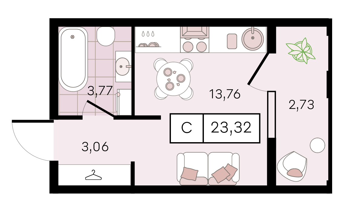 Планировка: Студия 23,3 м²