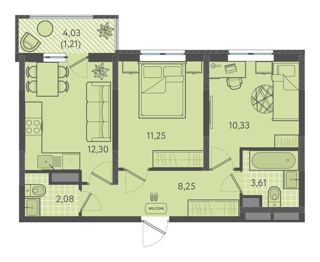Планировка: 2-комн. квартира 48,9 м²