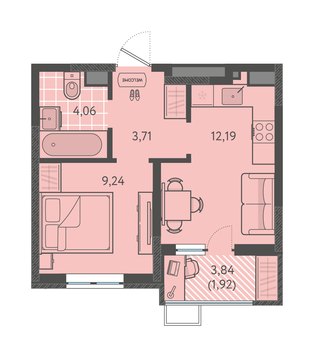 Планировка: 1-комн. квартира 31,1 м²