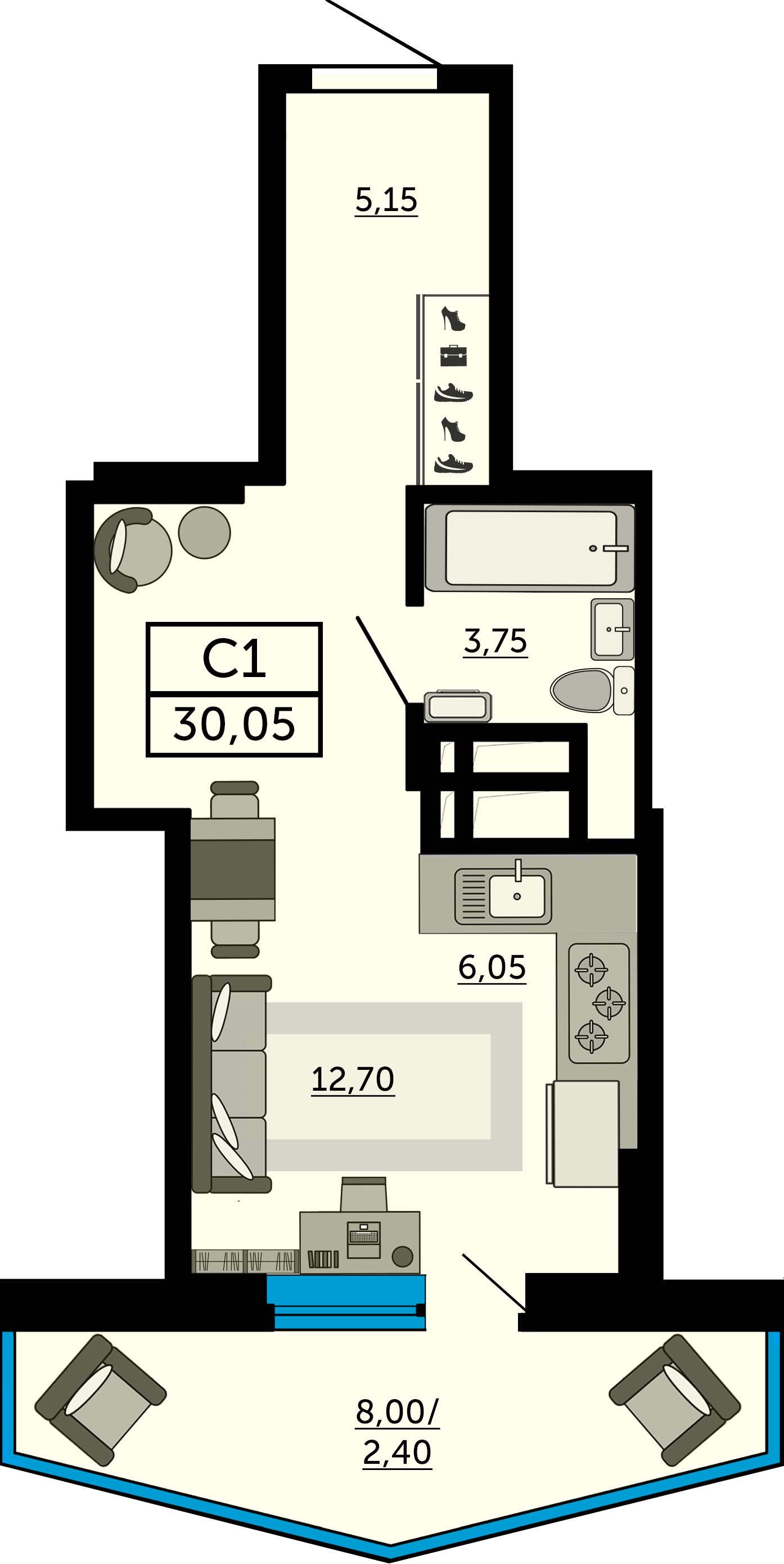 Планировка Студия 30,05 м²