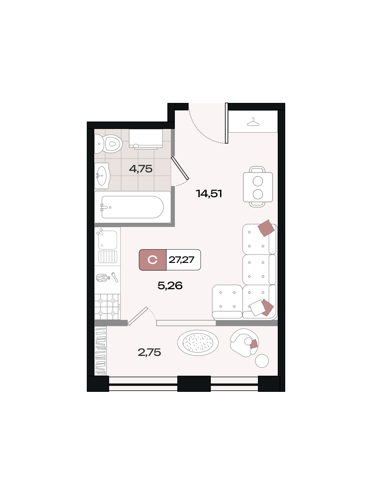 Планировка Студия 27,27 м²