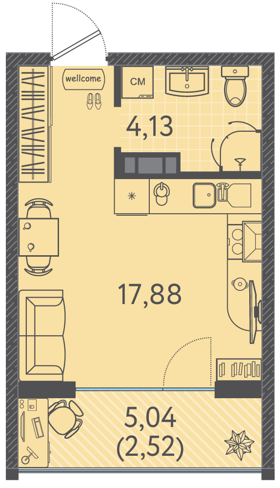 Планировка Студия 24,15 м²