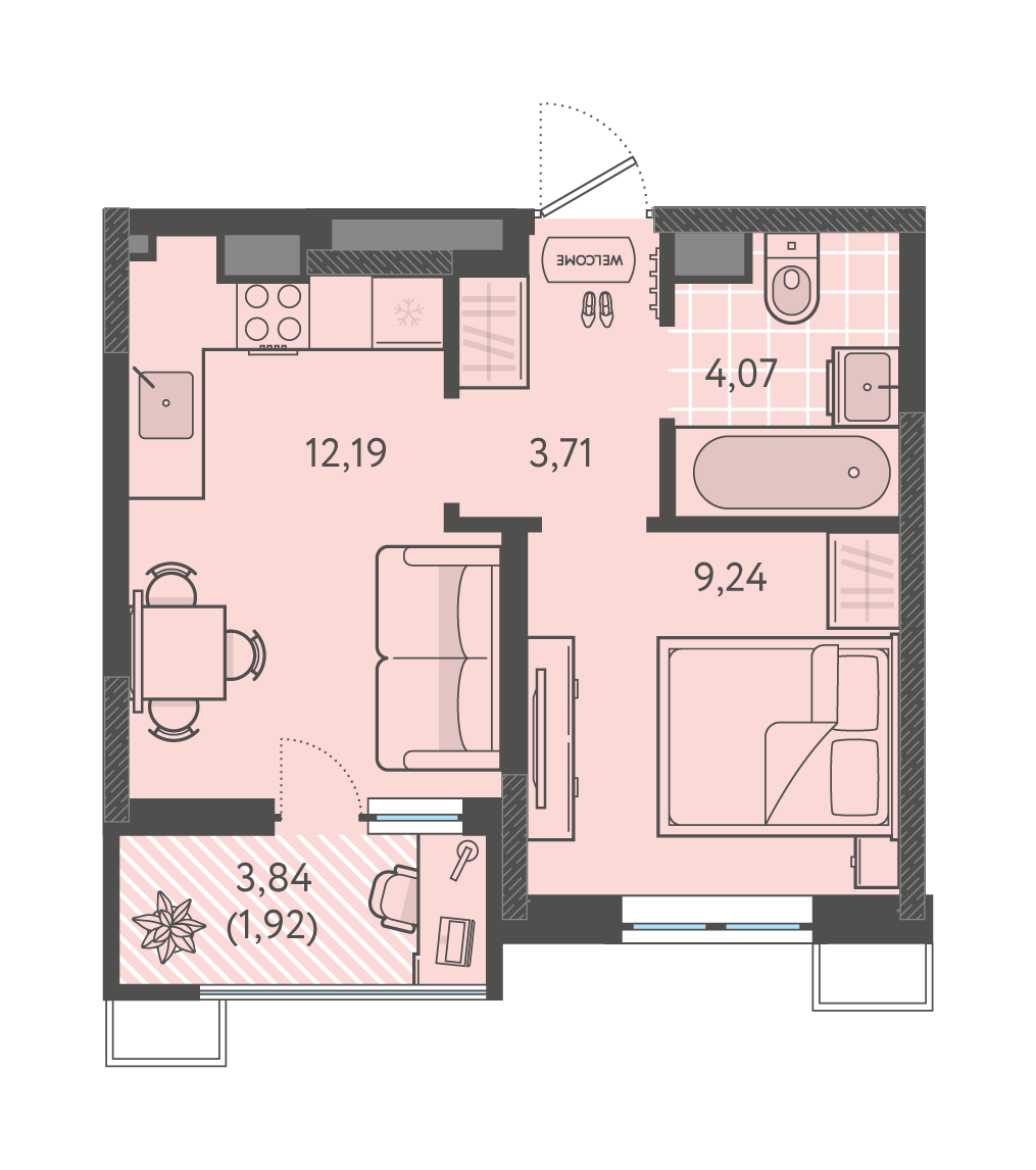 Планировка: 1-комн. квартира 31,1 м²