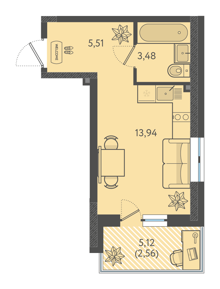 Планировка: Студия 23,5 м²