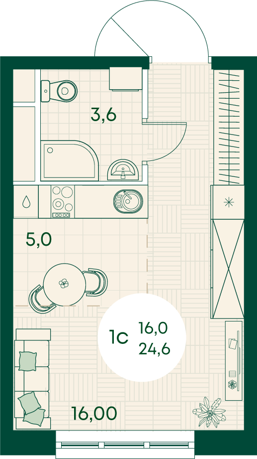 Планировка Студия 24,6 м²