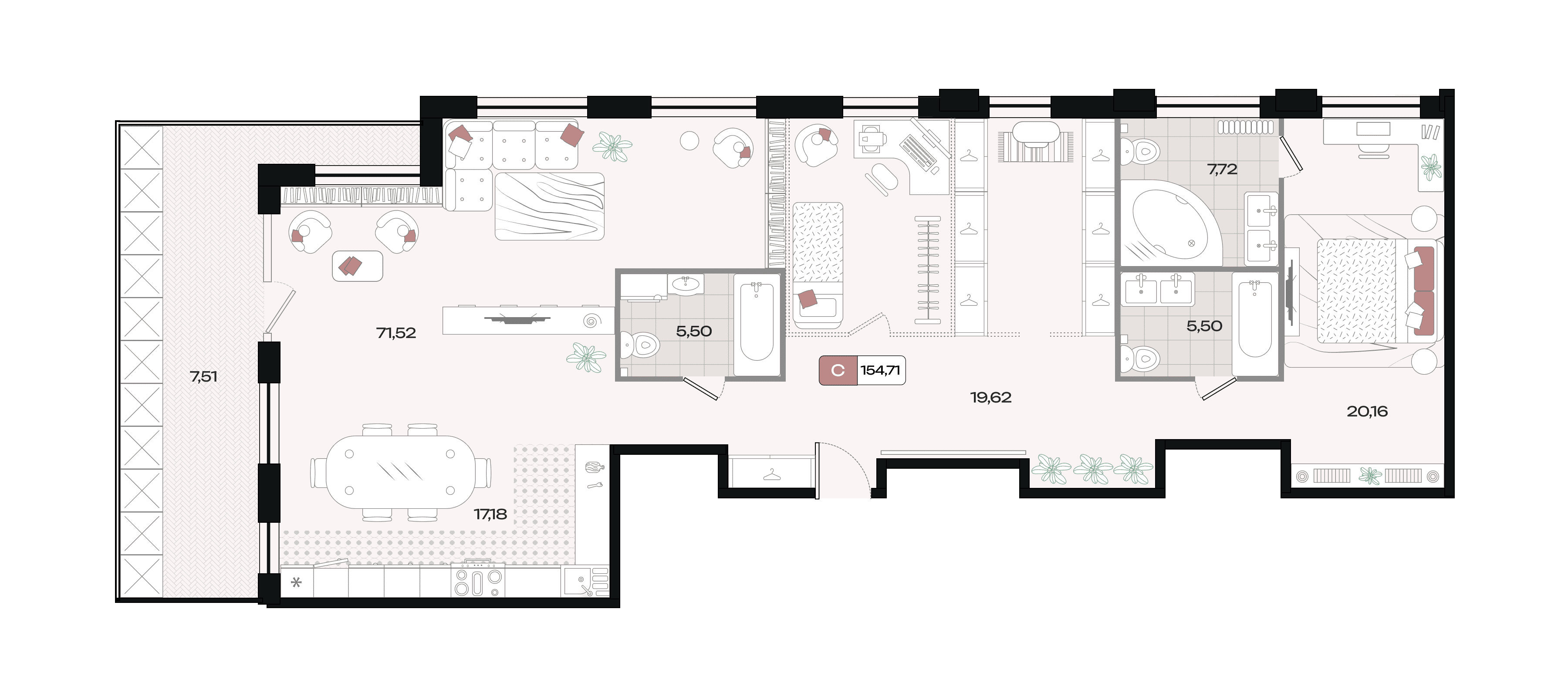 Планировка Студия 154,71 м²