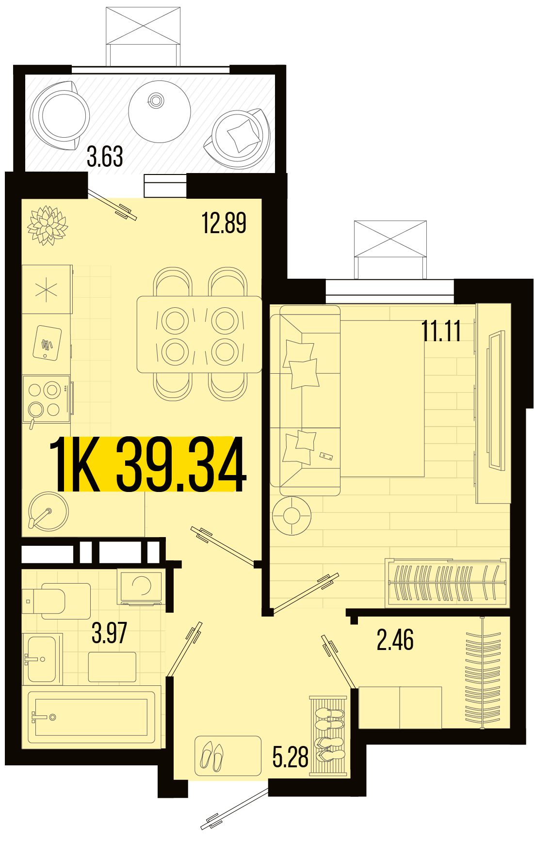 Планировка 1-комнатная 38,05 м²