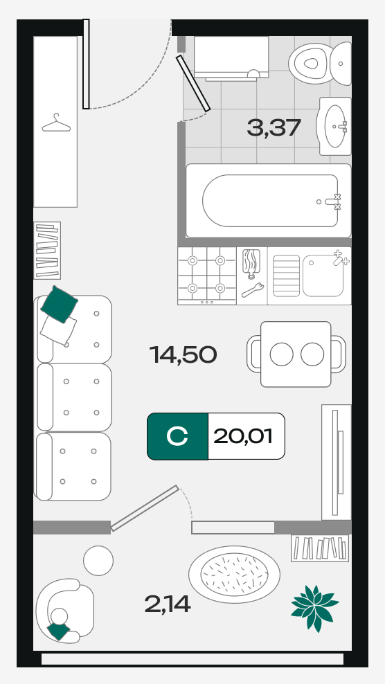 Планировка Студия 20,01 м²