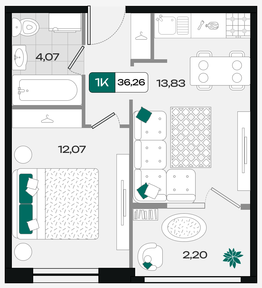 Планировка: 1-комн. квартира 36,3 м²