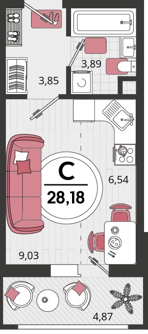 Планировка Студия 28,18 м²