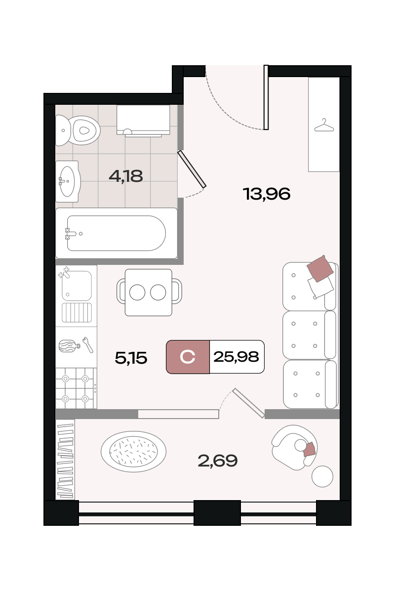 Планировка: Студия 26 м²